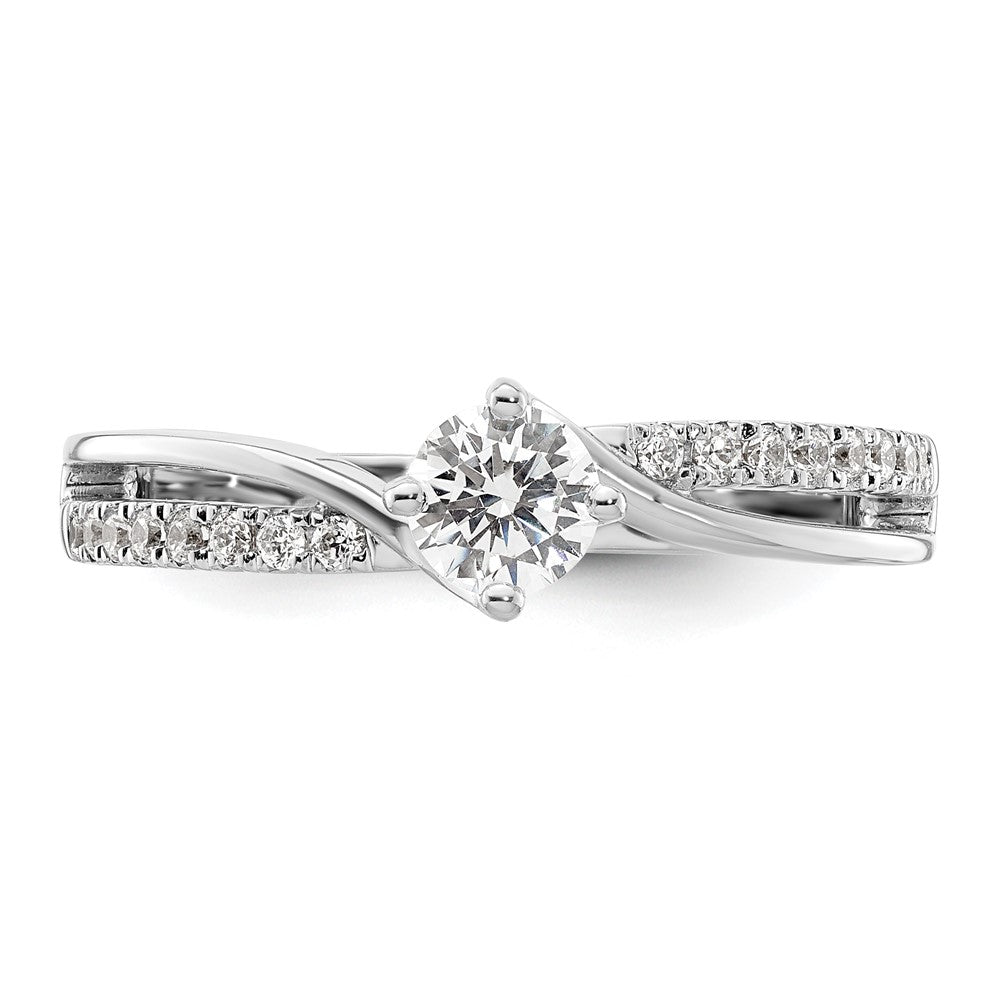 14k White Gold By-Pass (Holds 1/3 carat (4.5mm) Round Center) 1/6 carat Diamond Semi-mount Engagement Ring