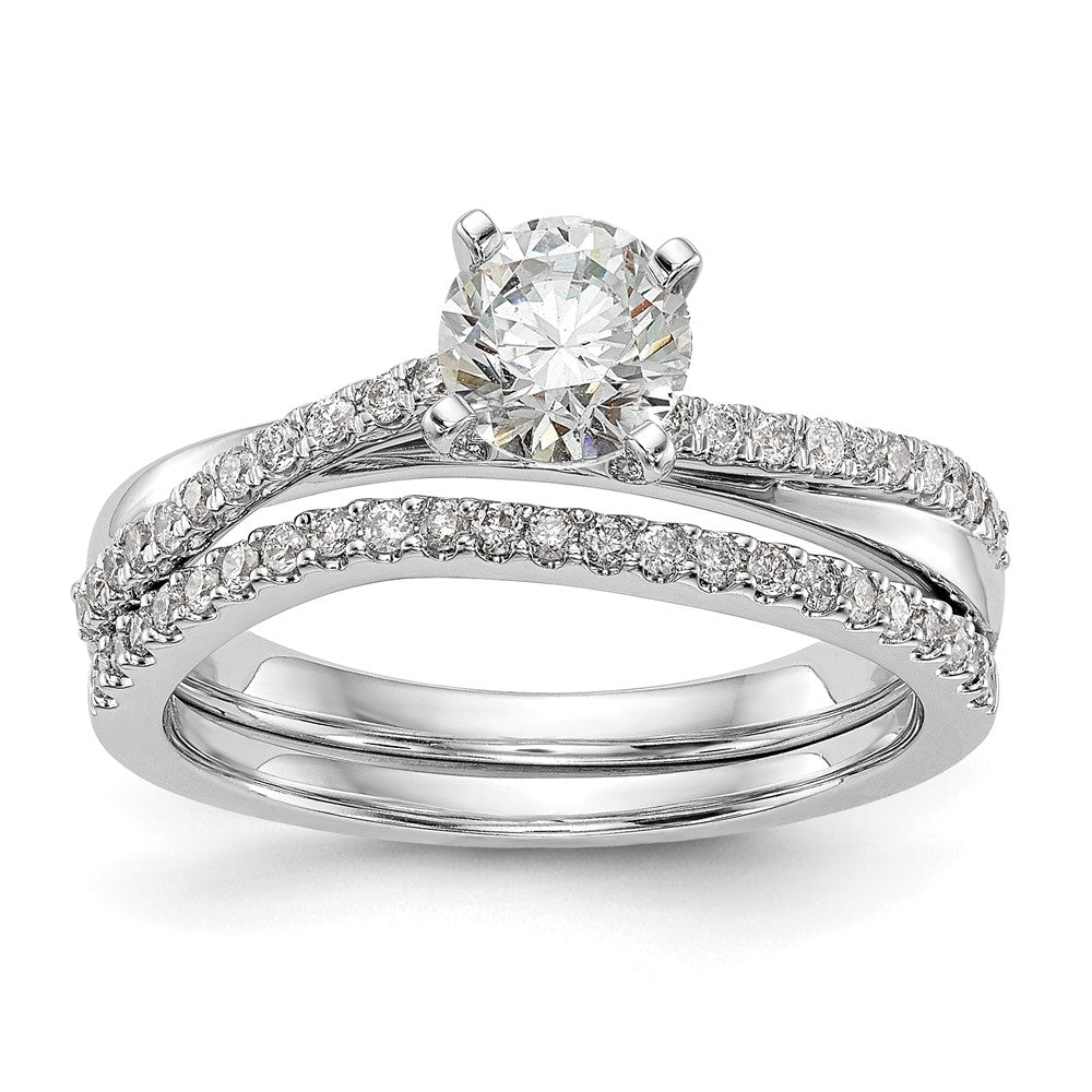 14k White Gold By-Pass Peg Set 1/8 carat Diamond Semi-mount Engagement Ring