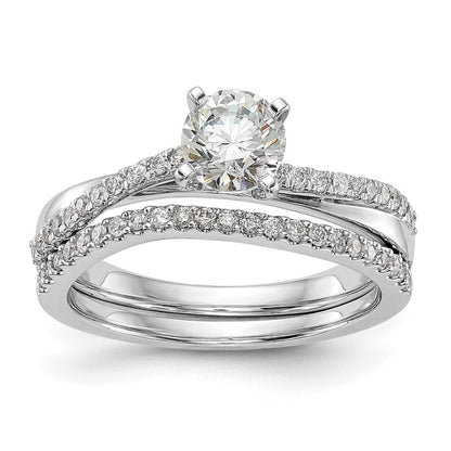 14k White Gold By-Pass Peg Set 1/8 carat Diamond Semi-mount Engagement Ring