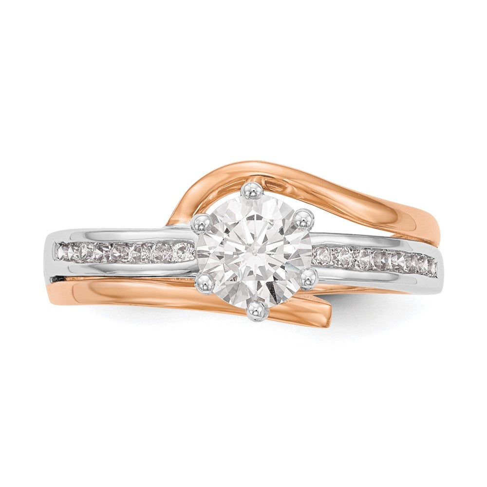 14k White and Rose Gold By-Pass Peg Set 1/6 carat Diamond Semi-mount Engagement Ring