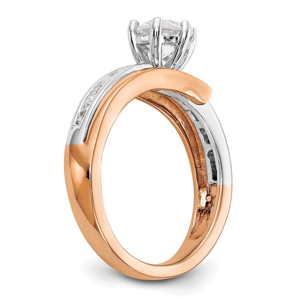 14k White and Rose Gold By-Pass Peg Set 1/6 carat Diamond Semi-mount Engagement Ring
