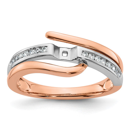 14k White and Rose Gold By-Pass Peg Set 1/6 carat Diamond Semi-mount Engagement Ring