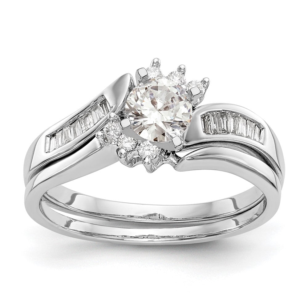 14k White Gold By-Pass Peg Set 1/8 carat Baguette Diamond Semi-mount Engagement Ring