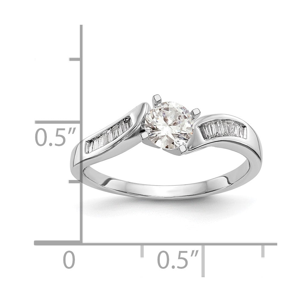 14k White Gold By-Pass Peg Set 1/8 carat Baguette Diamond Semi-mount Engagement Ring