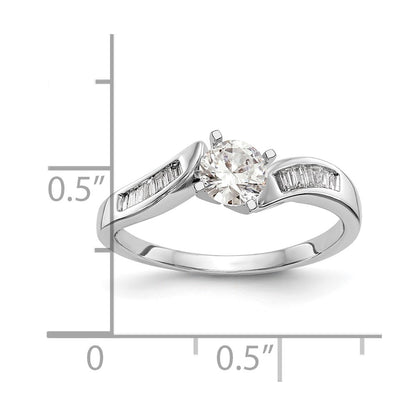 14k White Gold By-Pass Peg Set 1/8 carat Baguette Diamond Semi-mount Engagement Ring