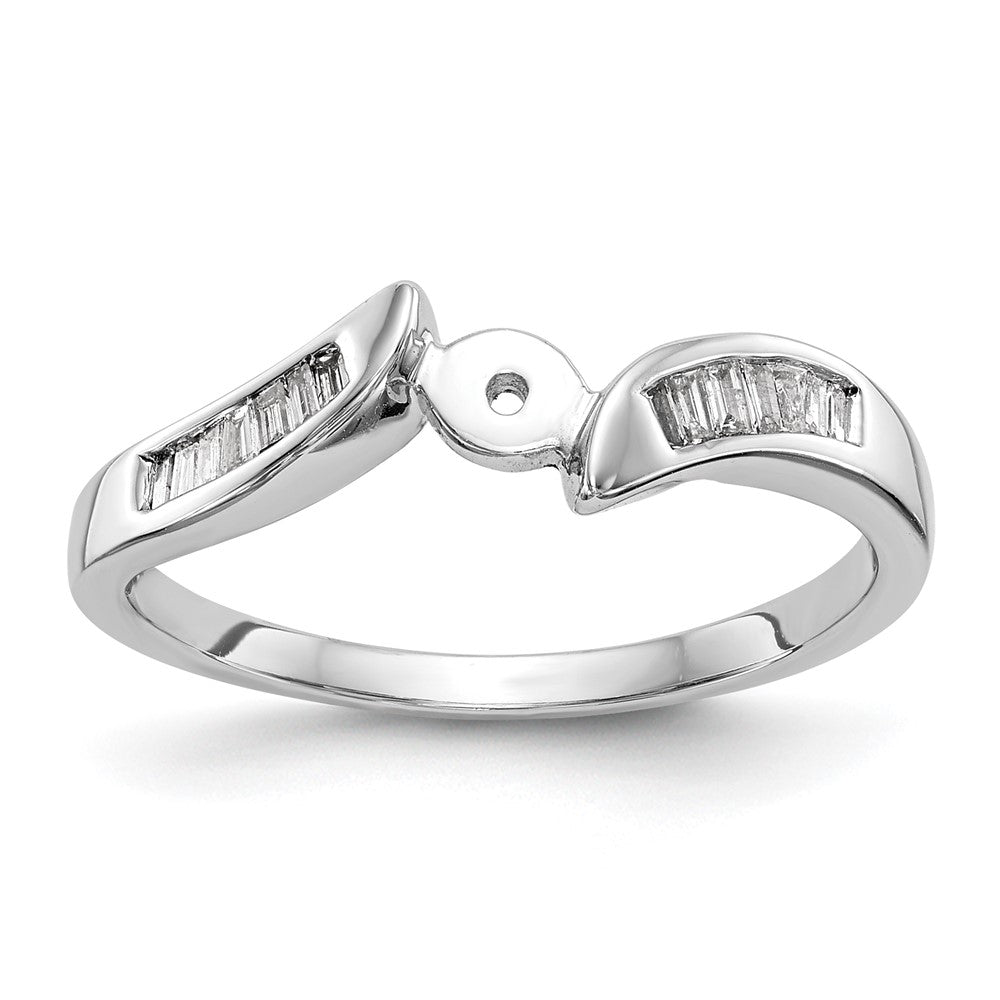 14k White Gold By-Pass Peg Set 1/8 carat Baguette Diamond Semi-mount Engagement Ring