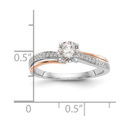 14k Two-tone Rose and White Gold 1/10 carat Lab Grown Diamond VS/SI+ G+ Semi Mount By-Pass Peg Set Engagement Ring
