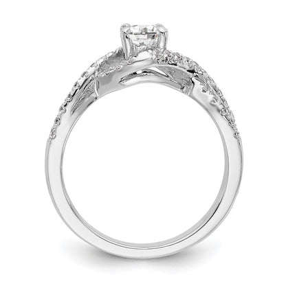 14k White Gold Criss-Cross (Holds 1/2 carat (5.2mm) Round Center) 3/8 carat Diamond Semi-mount Engagement Ring