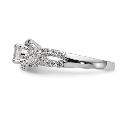 14k White Gold Criss-Cross (Holds 1/2 carat (5.2mm) Round Center) 3/8 carat Diamond Semi-mount Engagement Ring