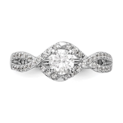 14k White Gold Criss-Cross (Holds 1/2 carat (5.2mm) Round Center) 3/8 carat Diamond Semi-mount Engagement Ring