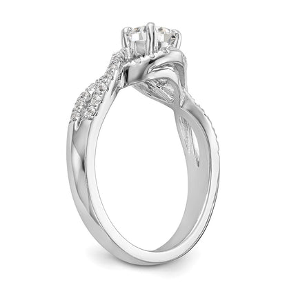 14k White Gold Criss-Cross (Holds 1/2 carat (5.2mm) Round Center) 3/8 carat Diamond Semi-mount Engagement Ring