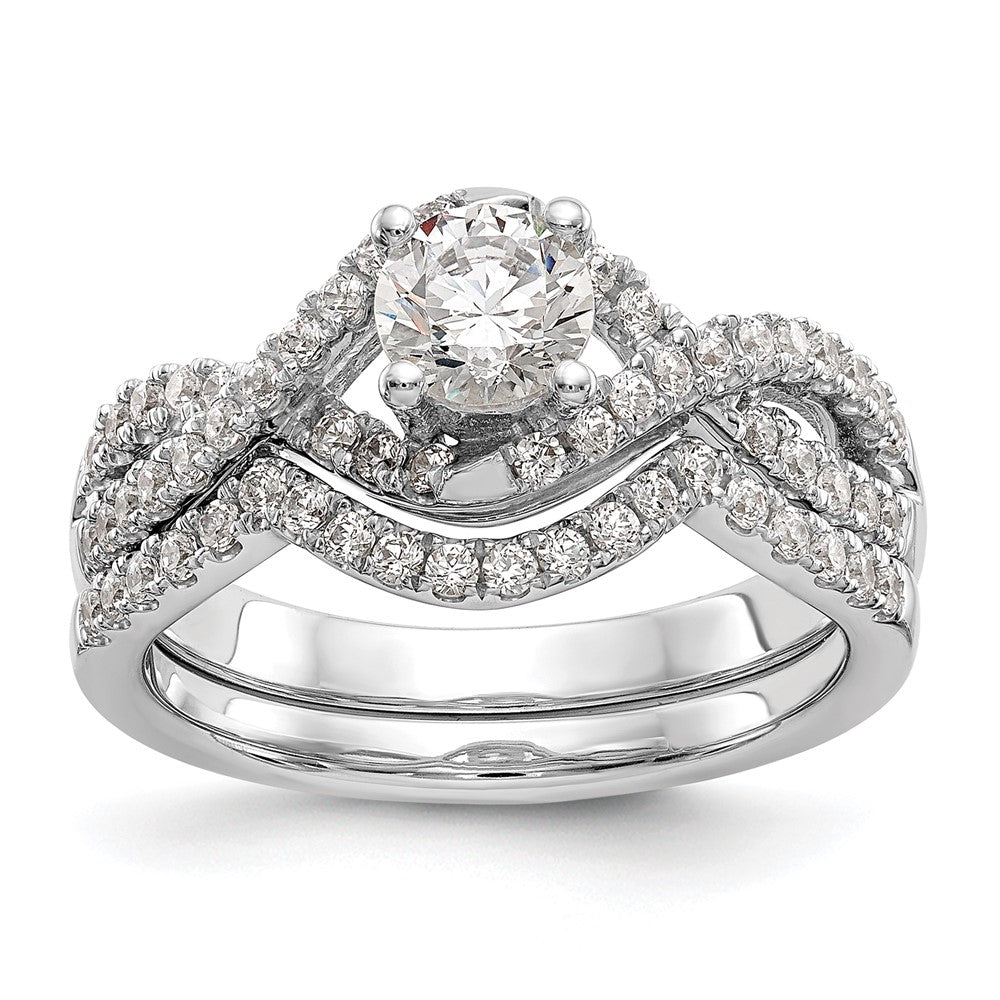 14k White Gold Criss-Cross (Holds 1/2 carat (5.2mm) Round Center) 3/8 carat Diamond Semi-mount Engagement Ring