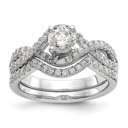 14k White Gold Criss-Cross (Holds 1/2 carat (5.2mm) Round Center) 3/8 carat Diamond Semi-mount Engagement Ring