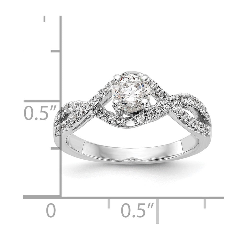 14k White Gold Criss-Cross (Holds 1/2 carat (5.2mm) Round Center) 3/8 carat Diamond Semi-mount Engagement Ring