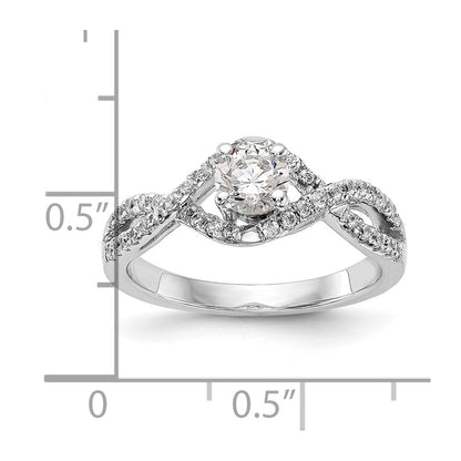 14k White Gold Criss-Cross (Holds 1/2 carat (5.2mm) Round Center) 3/8 carat Diamond Semi-mount Engagement Ring