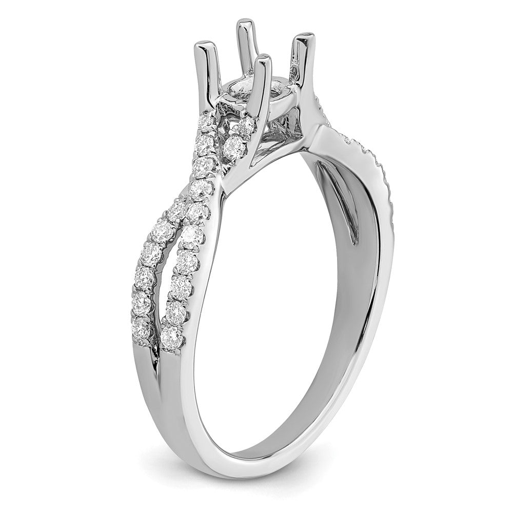 14k White Gold Criss-Cross (Holds 1/2 carat (5.2mm) Round Center) 1/3 carat Diamond Semi-mount Engagement Ring