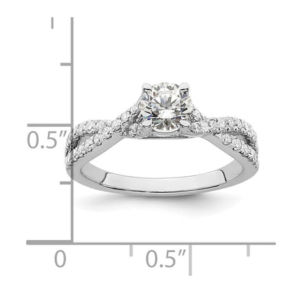 14k White Gold Criss-Cross (Holds 1/2 carat (5.2mm) Round Center) 1/3 carat Diamond Semi-mount Engagement Ring