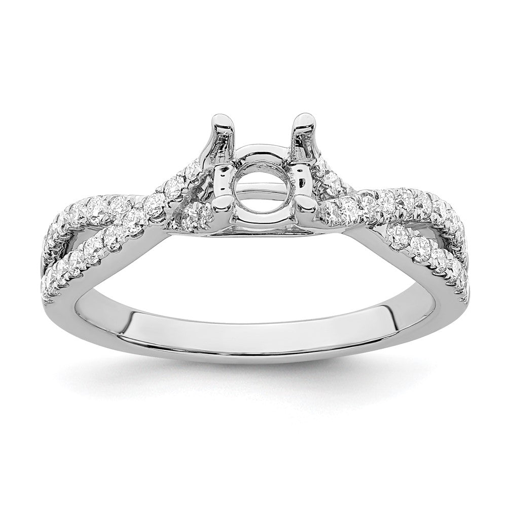 14k White Gold Criss-Cross (Holds 1/2 carat (5.2mm) Round Center) 1/3 carat Diamond Semi-mount Engagement Ring