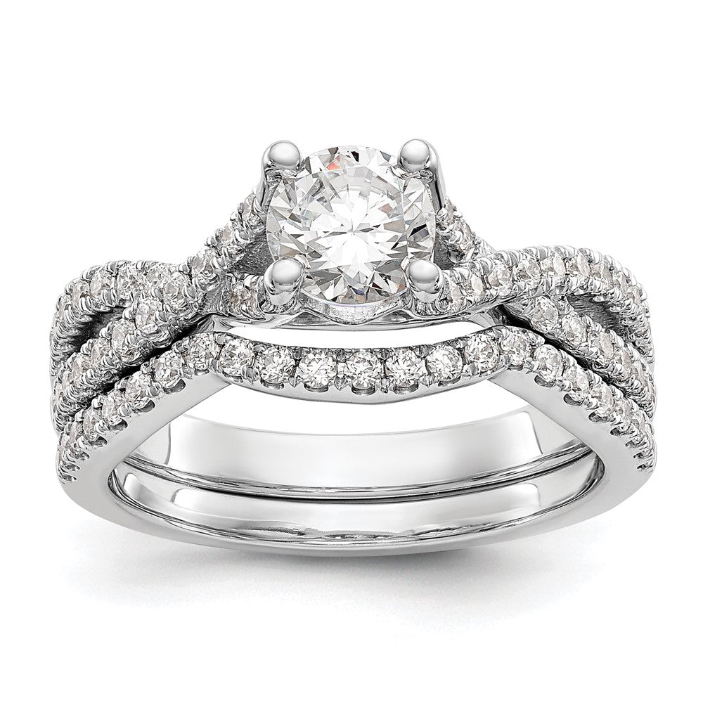 14k White Gold Criss-Cross (Holds 3/4 carat (5.8mm) Round Center) 3/8 carat Diamond Semi-mount Engagement Ring