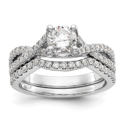 14k White Gold Criss-Cross (Holds 3/4 carat (5.8mm) Round Center) 3/8 carat Diamond Semi-mount Engagement Ring