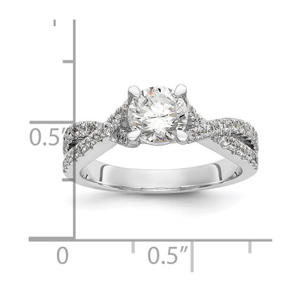 14k White Gold Criss-Cross (Holds 3/4 carat (5.8mm) Round Center) 3/8 carat Diamond Semi-mount Engagement Ring