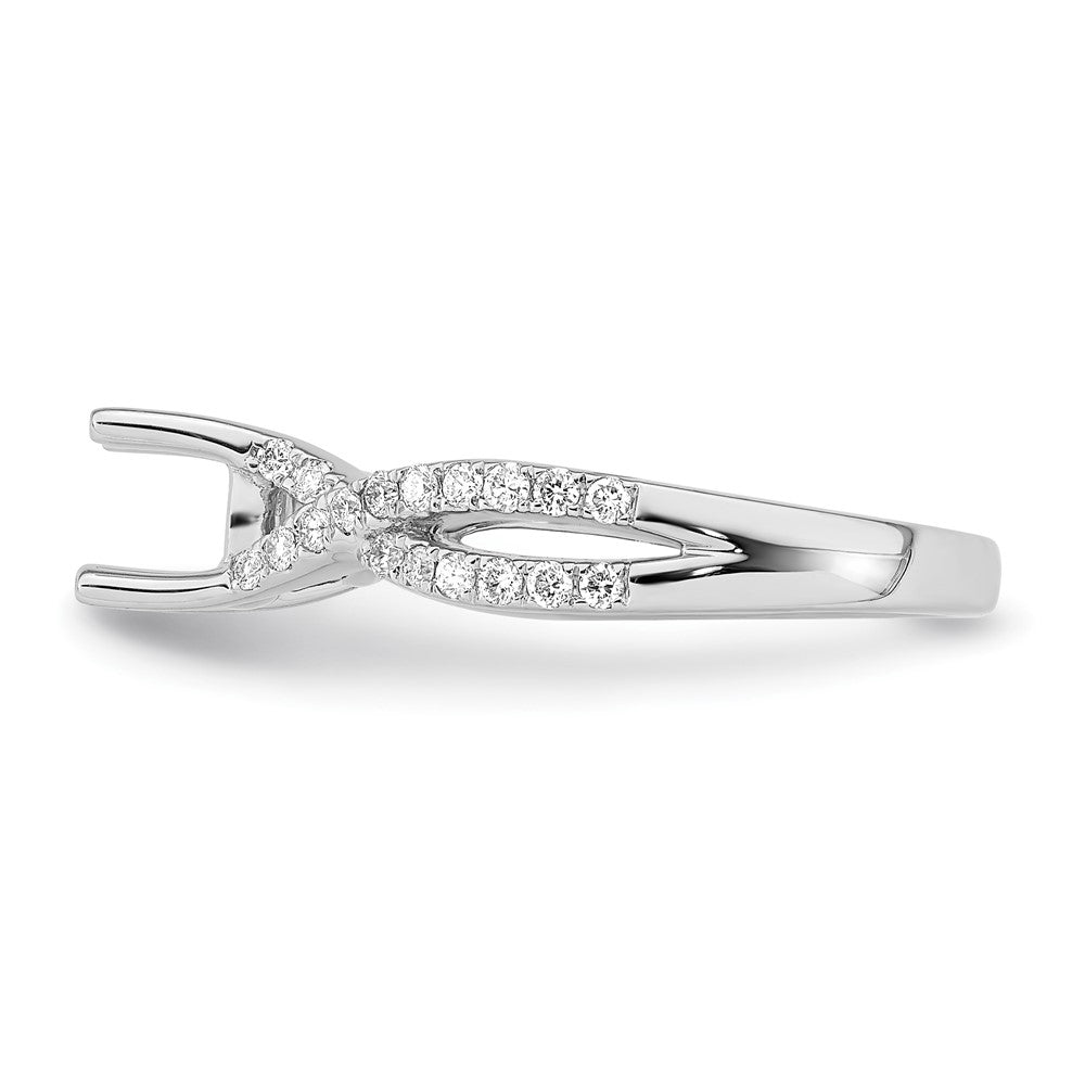 14k White Gold Criss-Cross (Holds 1 carat (6.5mm) Round Center) 3/8 carat Diamond Semi-mount Engagement Ring