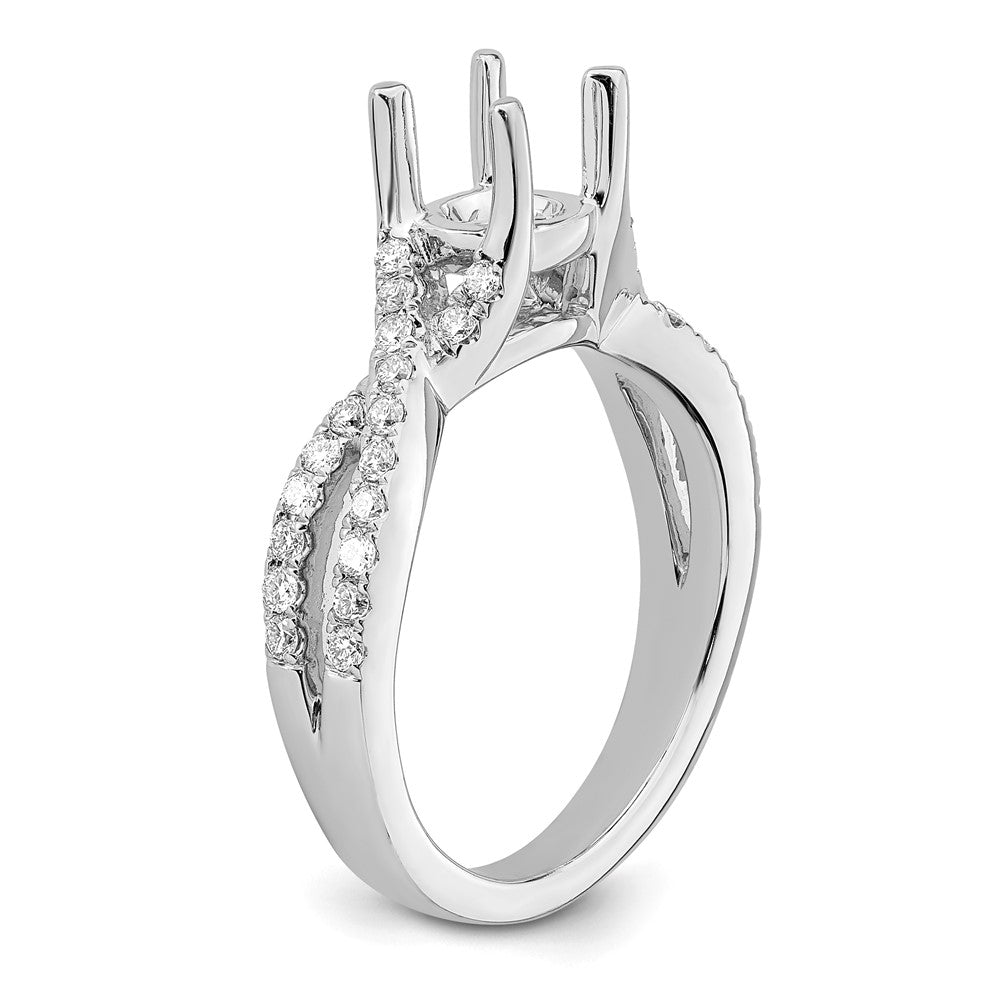 14k White Gold Criss-Cross (Holds 1 carat (6.5mm) Round Center) 3/8 carat Diamond Semi-mount Engagement Ring