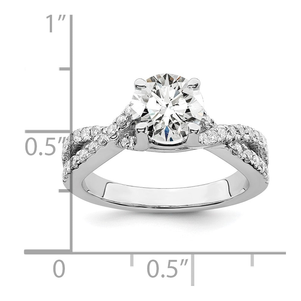 14k White Gold Criss-Cross (Holds 1 carat (6.5mm) Round Center) 3/8 carat Diamond Semi-mount Engagement Ring
