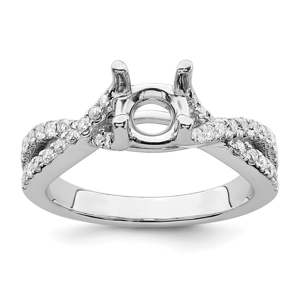 14k White Gold Criss-Cross (Holds 1 carat (6.5mm) Round Center) 3/8 carat Diamond Semi-mount Engagement Ring