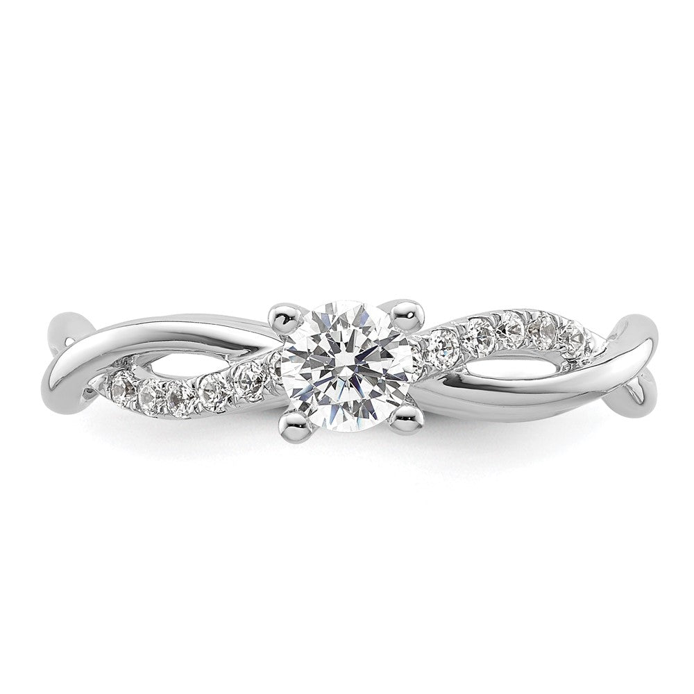 14k White Gold Criss-Cross (Holds 1/4 carat (4.1mm) Round Center) 1/8 carat Diamond Semi-mount Engagement Ring