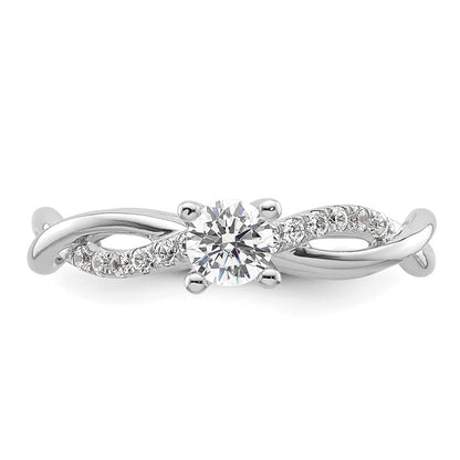 14k White Gold Criss-Cross (Holds 1/4 carat (4.1mm) Round Center) 1/8 carat Diamond Semi-mount Engagement Ring