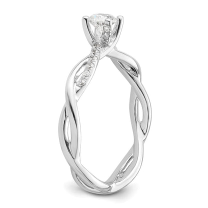 14k White Gold Criss-Cross (Holds 1/4 carat (4.1mm) Round Center) 1/8 carat Diamond Semi-mount Engagement Ring