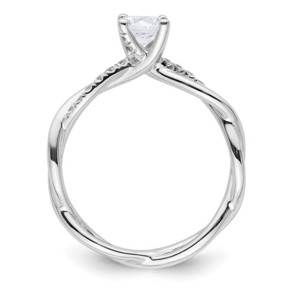 14k White Gold Criss-Cross (Holds 1/2 carat (5.2mm) Round Center) 1/8 carat Diamond Semi-mount Engagement Ring