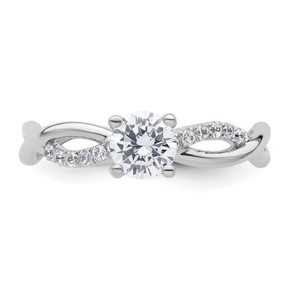 14k White Gold Criss-Cross (Holds 1/2 carat (5.2mm) Round Center) 1/8 carat Diamond Semi-mount Engagement Ring