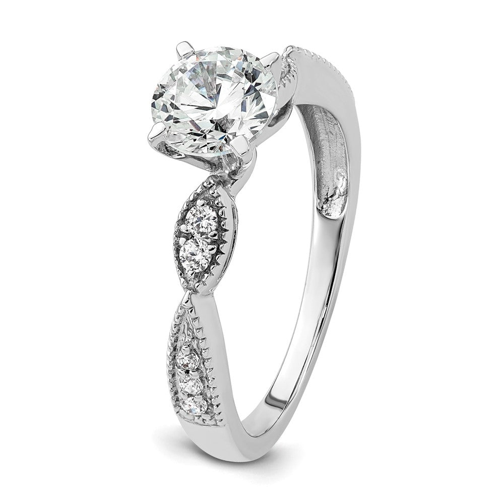 14k White Gold Criss-Cross (Holds 1 carat (6.5mm) Round Center) 1/6 carat Diamond Semi-mount Engagement Ring