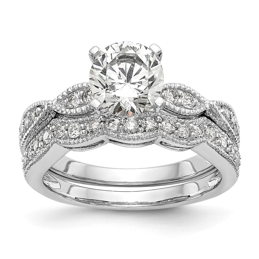 14k White Gold Criss-Cross (Holds 1 carat (6.5mm) Round Center) 1/6 carat Diamond Semi-mount Engagement Ring