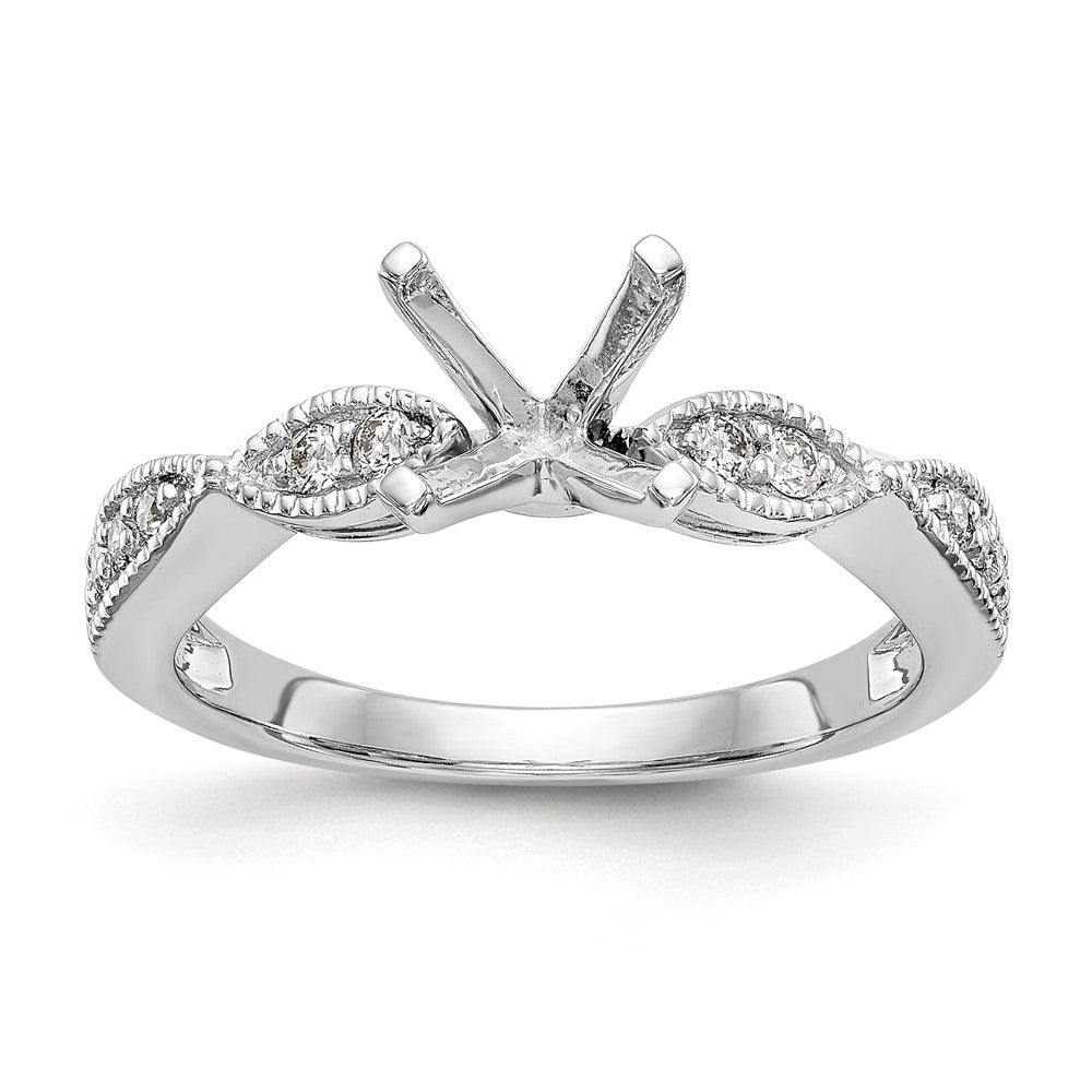 14k White Gold Criss-Cross (Holds 1 carat (6.5mm) Round Center) 1/6 carat Diamond Semi-mount Engagement Ring