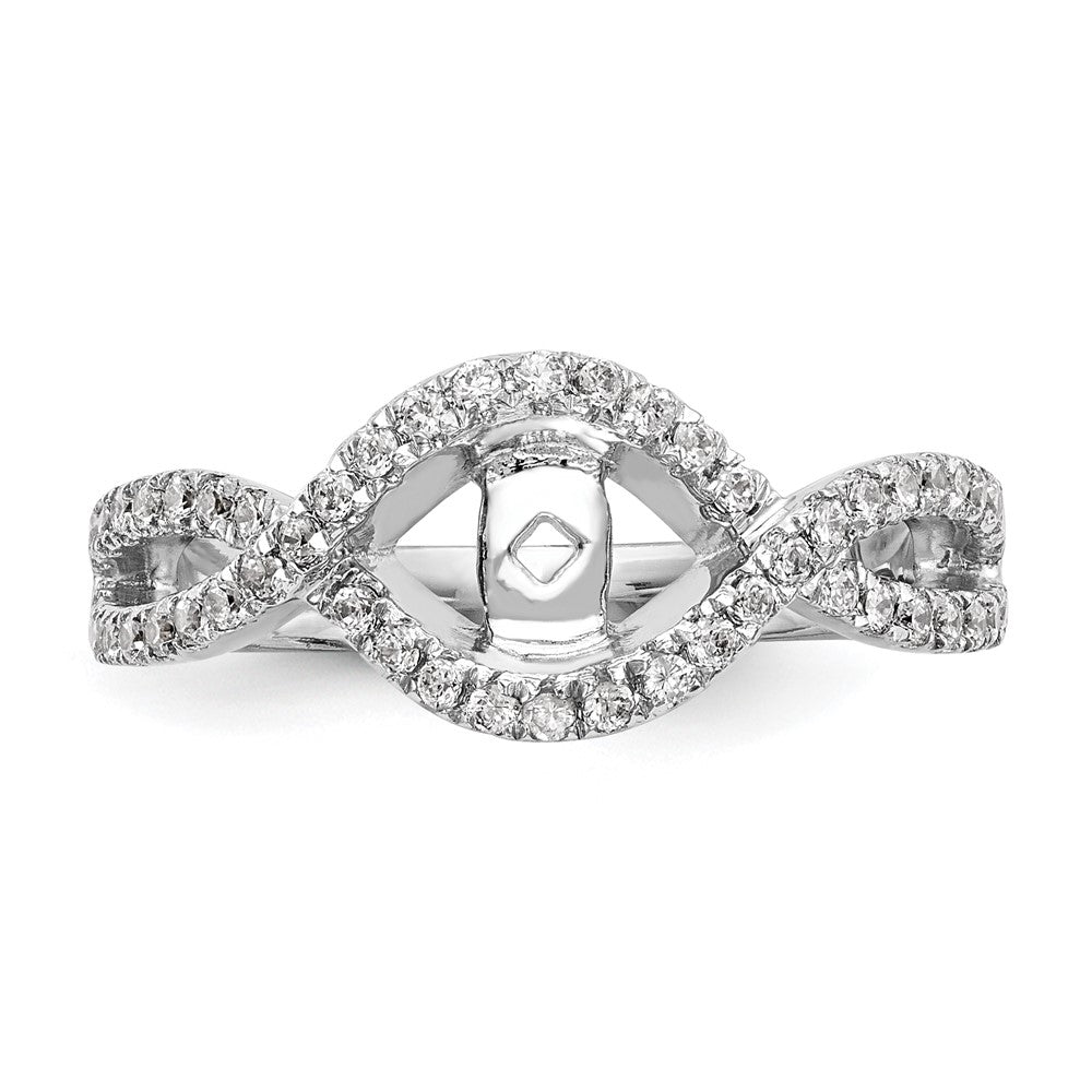14k White Gold 1/2 carat Lab Grown Diamond VS/SI+ G+ Semi Mount Criss Cross Peg Set Engagement Ring