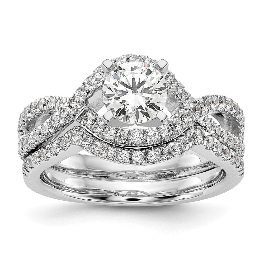 14k White Gold 1/2 carat Lab Grown Diamond VS/SI+ G+ Semi Mount Criss Cross Peg Set Engagement Ring