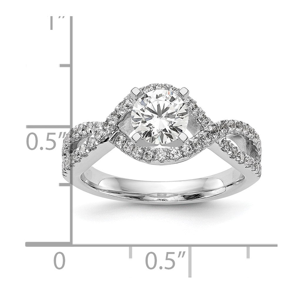 14k White Gold 1/2 carat Lab Grown Diamond VS/SI+ G+ Semi Mount Criss Cross Peg Set Engagement Ring