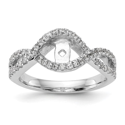 14k White Gold 1/2 carat Lab Grown Diamond VS/SI+ G+ Semi Mount Criss Cross Peg Set Engagement Ring