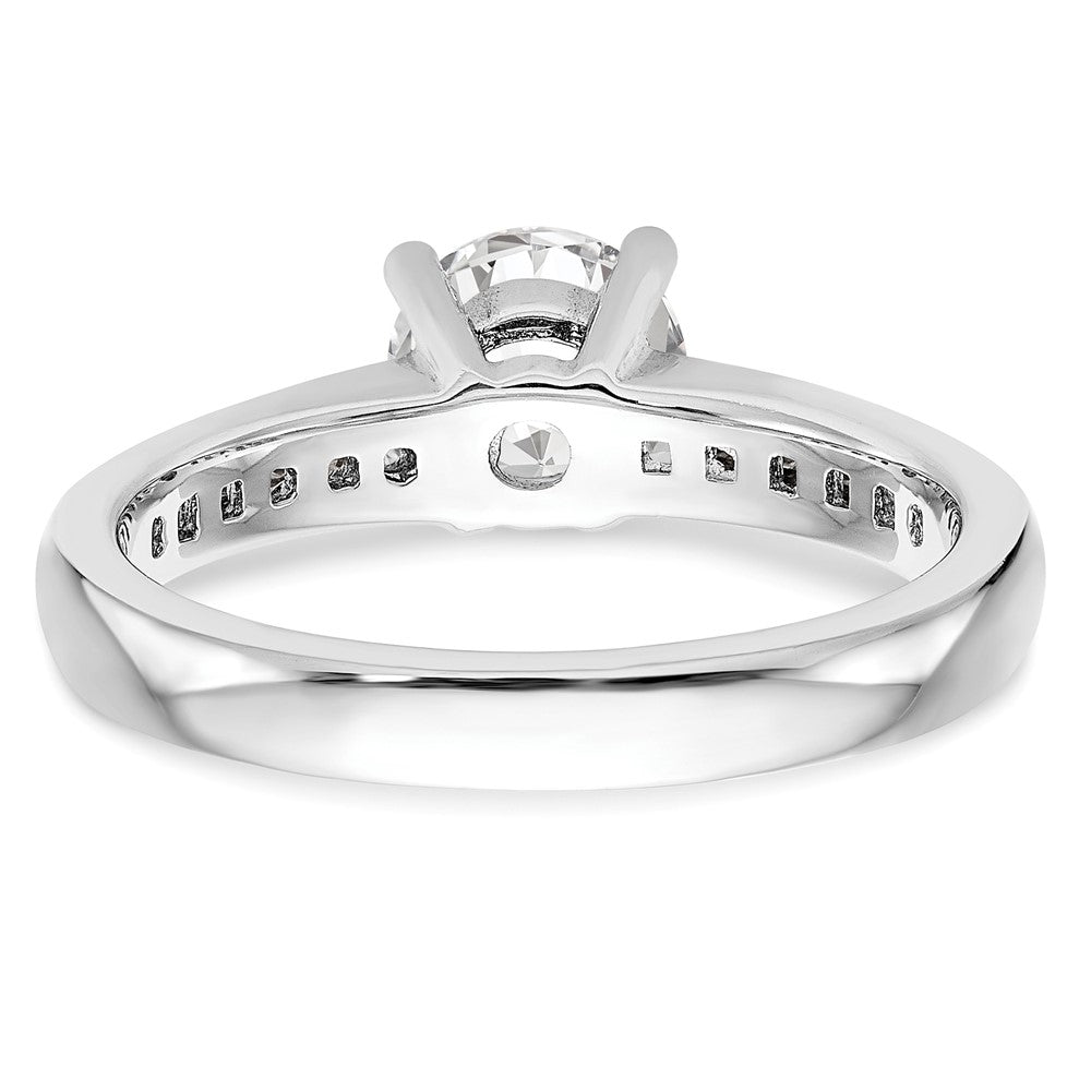 14k White Gold 1/4 carat Lab Grown Diamond VS/SI+ G+ 1 carat Center Round Semi Mount Channel Set Shared Prong Engagement Ring