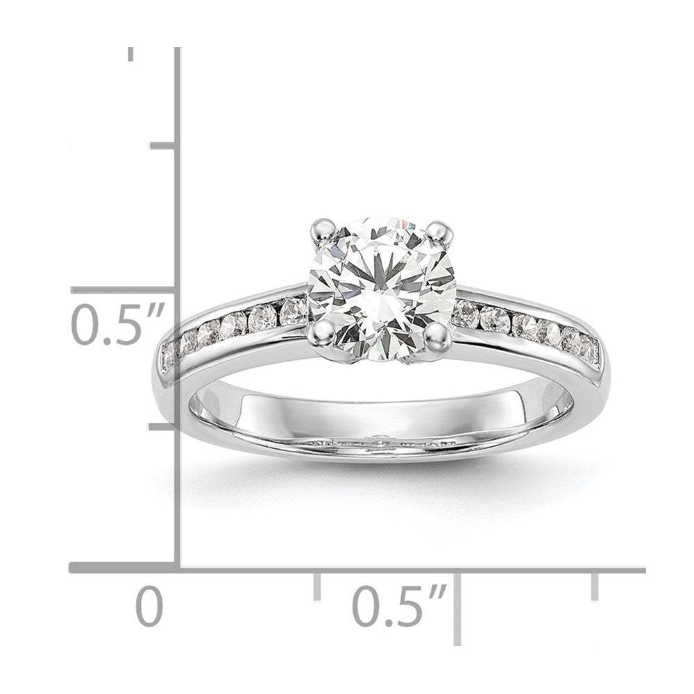 14k White Gold 1/4 carat Lab Grown Diamond VS/SI+ G+ 1 carat Center Round Semi Mount Channel Set Shared Prong Engagement Ring