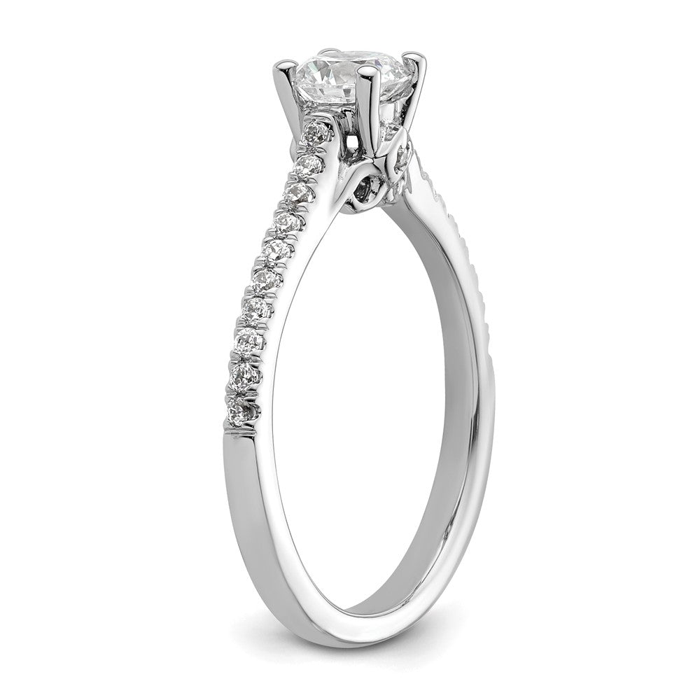 14K White Gold (Holds 1/2 carat (5.2mm) Round Center) 1/5 carat Diamond Semi-Mount Engagement Ring