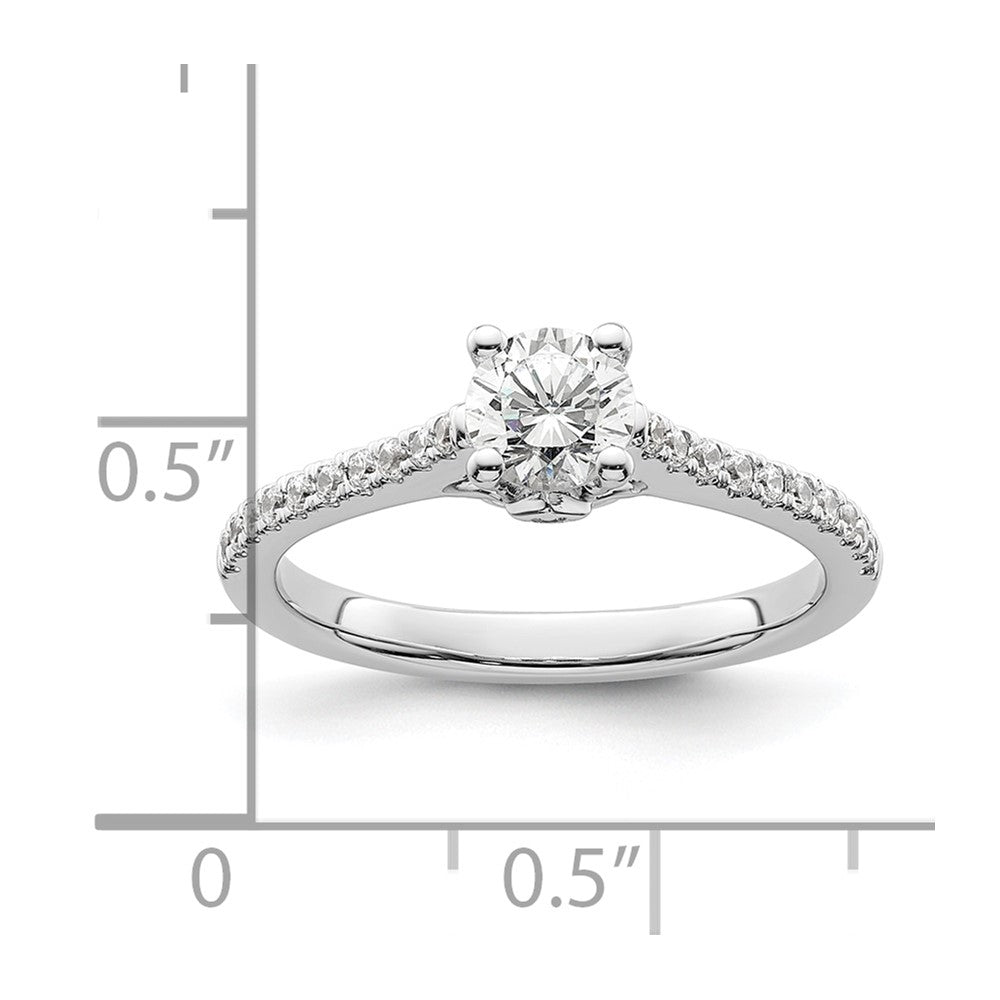 14K White Gold (Holds 1/2 carat (5.2mm) Round Center) 1/5 carat Diamond Semi-Mount Engagement Ring