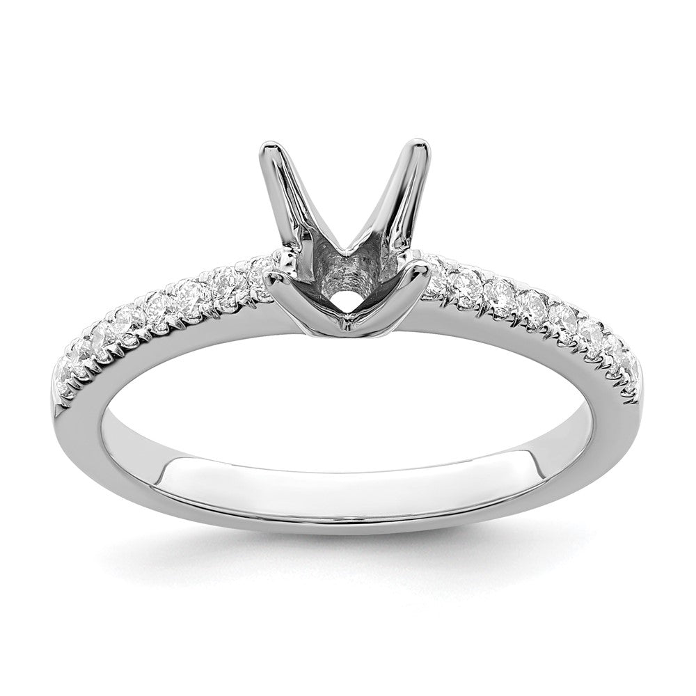 14k White Gold (Holds 1/2 carat (5.2mm) Round Center) 1/5 carat Diamond Semi-mount Engagement Ring