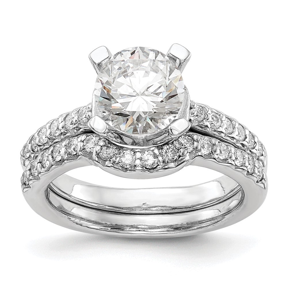 14k White Gold (Holds 2 carat (8.00mm) Round Center) 1/8 carat Diamond Semi-Mount Engagement Ring