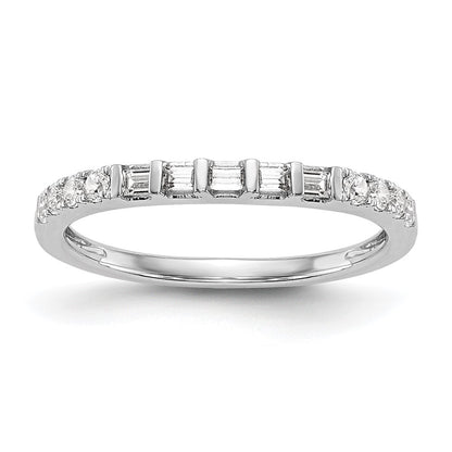 14k White Gold 1/4 carat Round/Baguette Diamond Contoured Complete Wedding Band