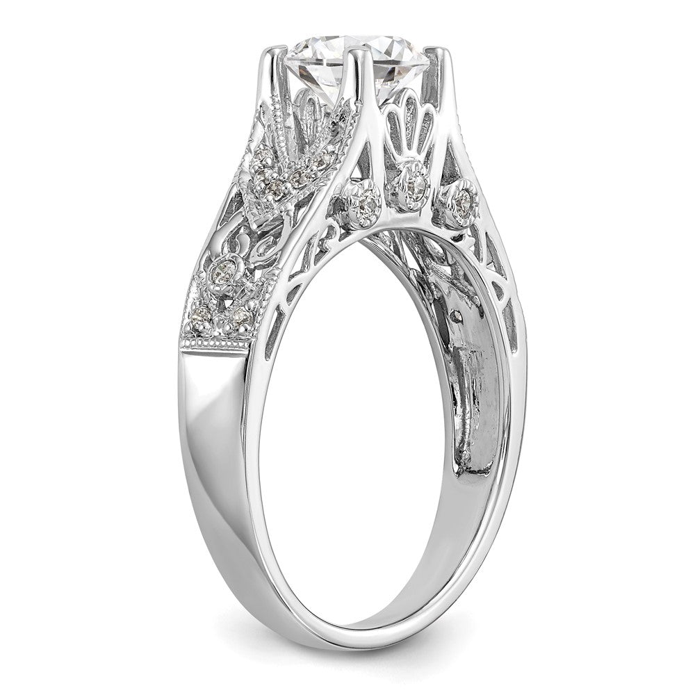 14K White Gold (Holds 1 carat (6.5mm) Round Center) 1/8 carat Diamond Semi-Mount Engagement Ring