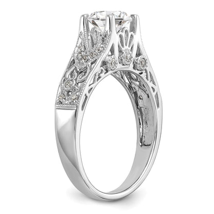 14K White Gold (Holds 1 carat (6.5mm) Round Center) 1/8 carat Diamond Semi-Mount Engagement Ring